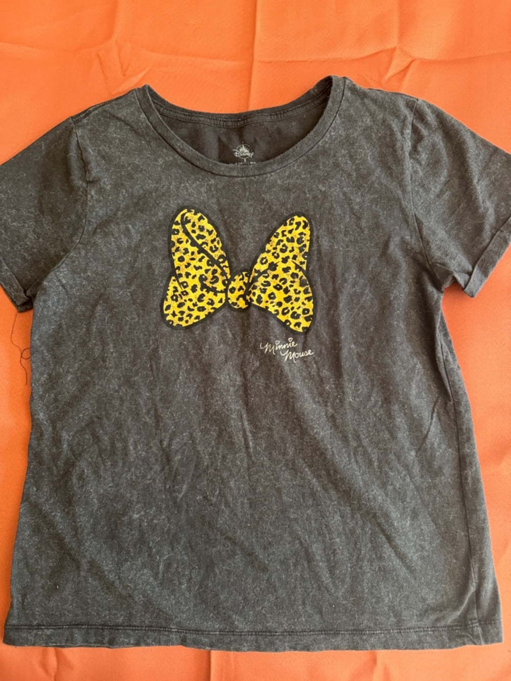 Disney Black Short Sleeve Tee with Yellow Leopard Bow Graphic